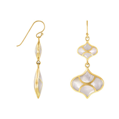 Koi Cascade Mother of Pearl Dangle "Infinity" Sterling Silver Earrings in mother of pearl on gold I Jan Leslie Cufflinks and Accessories. 