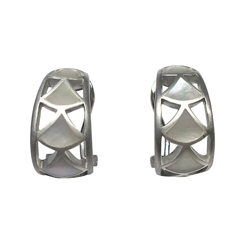 Koi Cascade Mother of Pearl Laser Cut Sterling Silver Hoop Earrings in white mother of pearl on silver I Jan Leslie Cufflinks and Accessories.