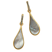 Mismatched open teardrop outline in white mother of pearl and filled dark charcoal mother of pearl drop earrings 