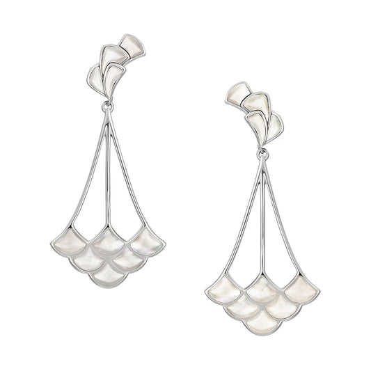 Koi Cascade Two-Tier Mother of Pearl Drop Sterling Silver Earrings  in white mother of pearl on silver | Jan Leslie Cufflinks and Accessories. 