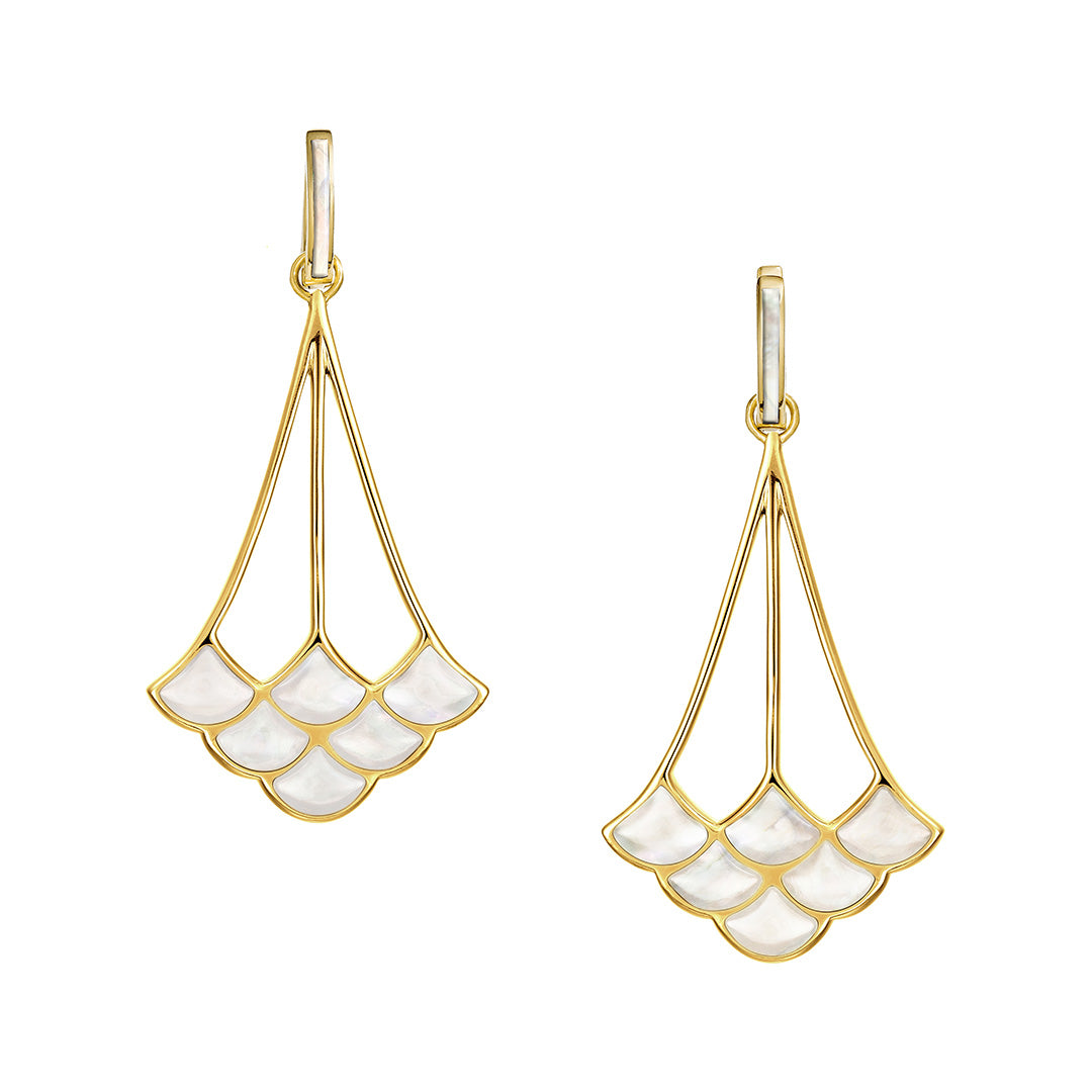 Koi Cascade Two-Tier Mother of Pearl Drop Sterling Silver Earrings in white mother of pearl on gold I Jan Leslie Cufflinks and Accessories. 