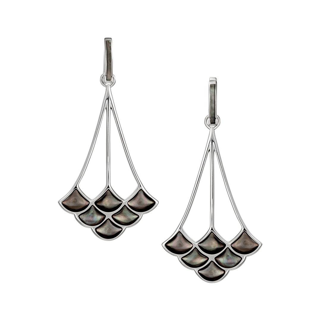 Koi Cascade Two-Tier Mother of Pearl Drop Sterling Silver Earrings in black mother of pearl on silver I Jan Leslie Cufflinks and Accessories. 