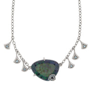 Freeform Azurite-Malachite Cabochon & Aquamarine Fan Charm Diamond Accent Sterling Silver Statement Necklace - Jan Leslie Cufflinks and Accessories