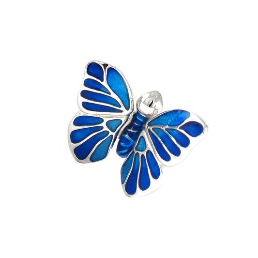 Hand Painted Enamel Butterfly Sterling Silver Lapel Pin in tonal blue I Jan Leslie Cufflinks and Accessories.