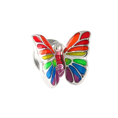 Hand Painted Enamel Butterfly Sterling Silver Lapel Pin in rainbow I Jan Leslie Cufflinks and Accessories. 
