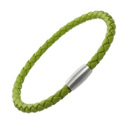 Lime green braided leather bracelet with magnetic clasp