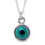 Close up of Evil Eye Gemstone Cabochon Sterling Silver Pendant in Turquoise I Jan Leslie 