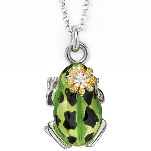 Frog Prince Sterling Silver Charm Pendant in green and black enamel I Jan Leslie Cufflinks and Accessories. 