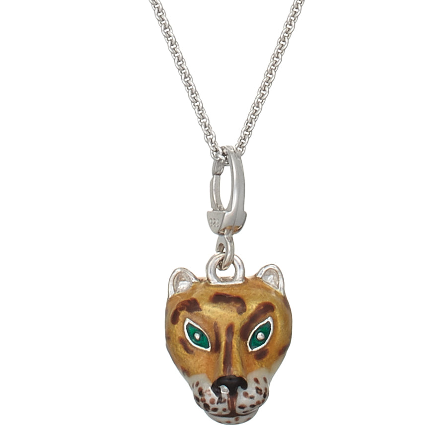 Hand-Painted Enamel Wild Cat Charm Sterling Silver I Jan Leslie