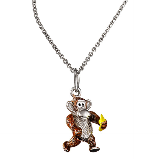 Monkey and Banana Sterling Silver Charm Necklace I Jan Leslie