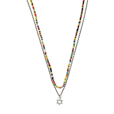 Multicolor Glass Bead Necklace with Sterling Silver Chain and Charm I Jan Leslie Cufflinks and Accessories. 