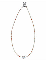Full view of the Freshwater Pearl Center White Shell Beaded Necklace with Sterling Silver Accents. 