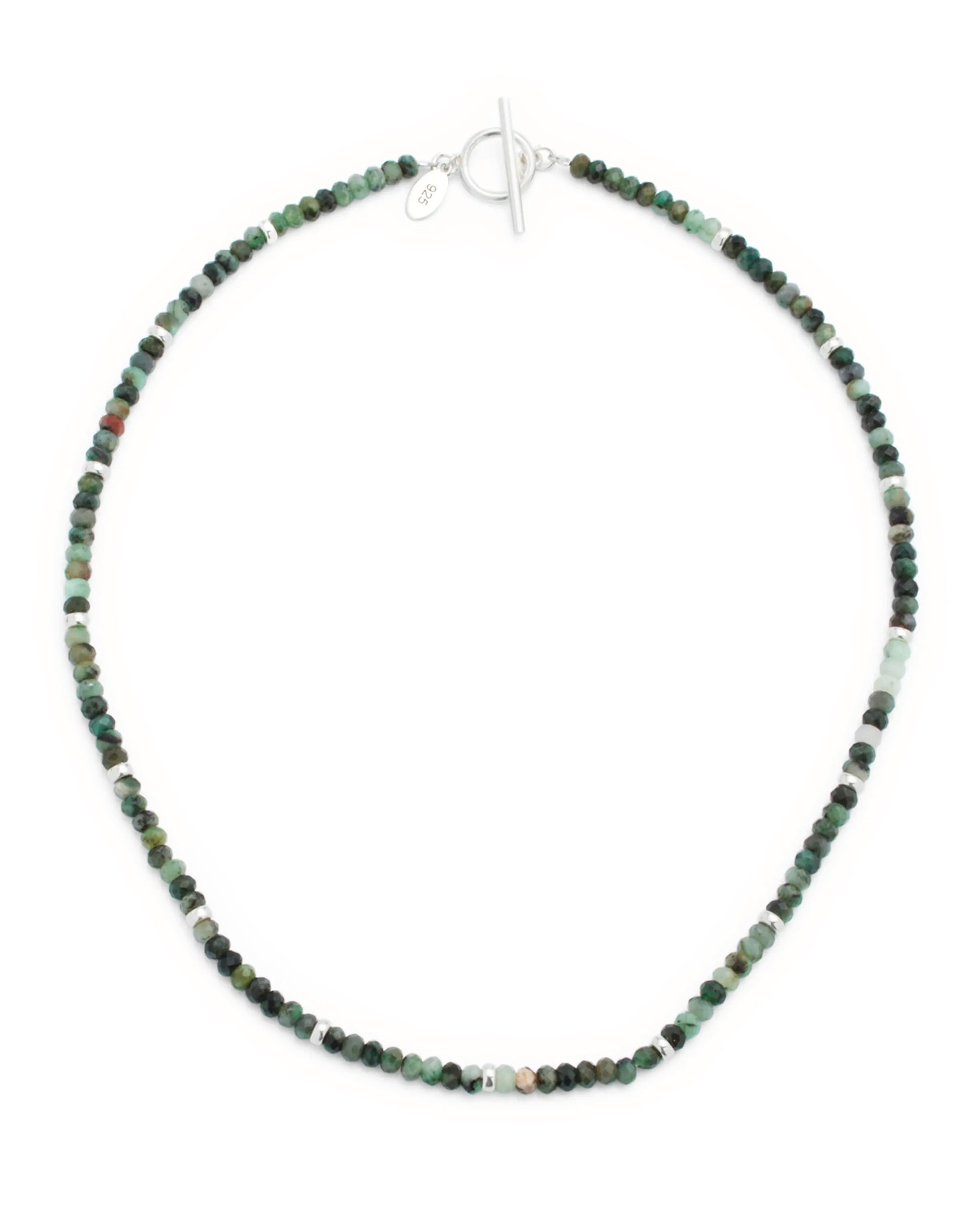 Emerald Beaded Necklace with Sterling Silver Accents and Toggle Closure I Jan Leslie Cufflinks and Accessories. 