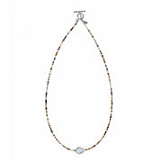Full picture of the Shell Beaded Necklace with Freshwater Pearl Center and Sterling Silver Accents. 