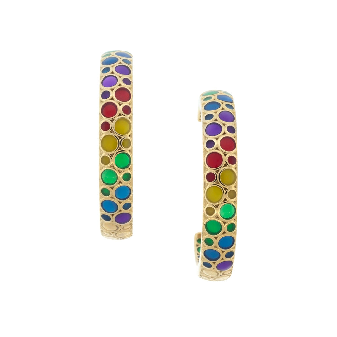 Orb Hoop Mother of Pearl & Enamel 18K Gold Vermeil Sterling Silver Earrings in rainbow I Jan Leslie Cufflinks and Accessories.  