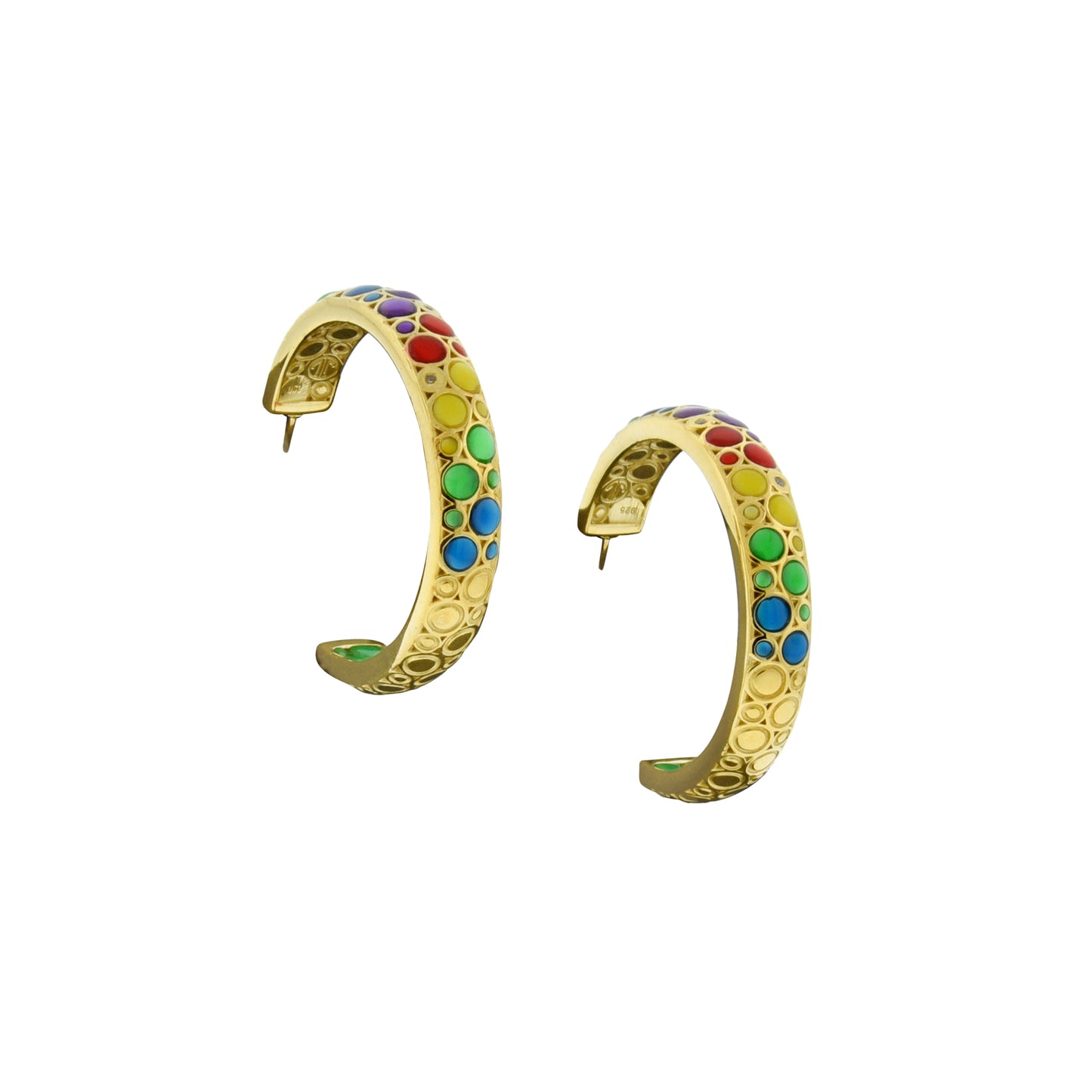 Orb Hoop Mother of Pearl & Enamel 18K Gold Vermeil Sterling Silver Earrings in rainbow I Jan Leslie Cufflinks and Accessories. 