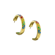 Orb Hoop Mother of Pearl & Enamel 18K Gold Vermeil Sterling Silver Earrings in rainbow I Jan Leslie Cufflinks and Accessories. 