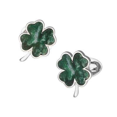 Green Onyx Four Leaf Clover Sterling Silver Cufflinks I Jan Leslie Cufflinks and Accessories.