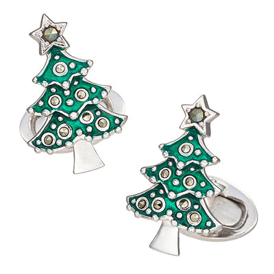 Christmas Tree Cufflinks in Enamel and Marcasite - Jan Leslie Cufflinks and Accessories