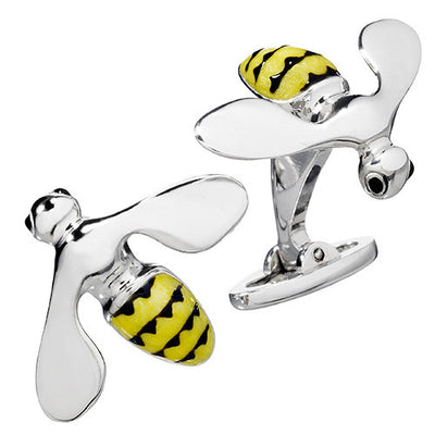 Yellow Triumphant Bee Cufflinks by Jan Leslie