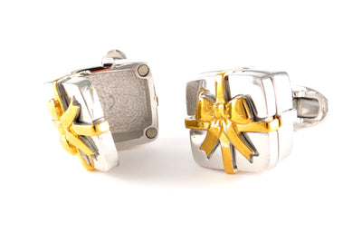 Close up of the Gift Box Sterling Silver Cufflinks. Open box and side view. 