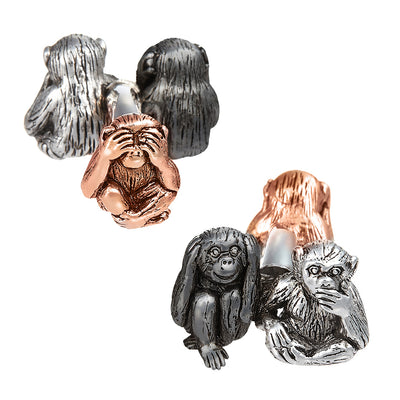 See No Evil, Speak No Evil, Hear No Evil Monkey Sterling Silver Cufflinks in tri color I Jan Leslie Cufflinks and Accessories. 