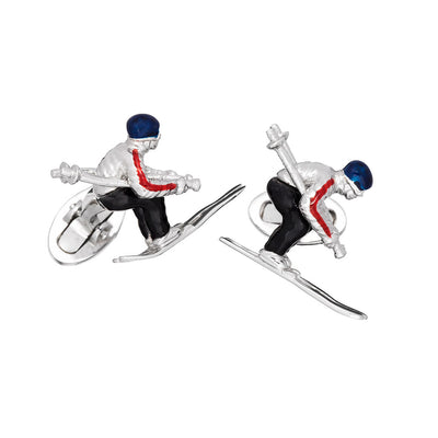 Moving Skier with Hand-painted Enamel & Sterling Silver Cufflinks I Jan Leslie Cufflinks and Accessories. 