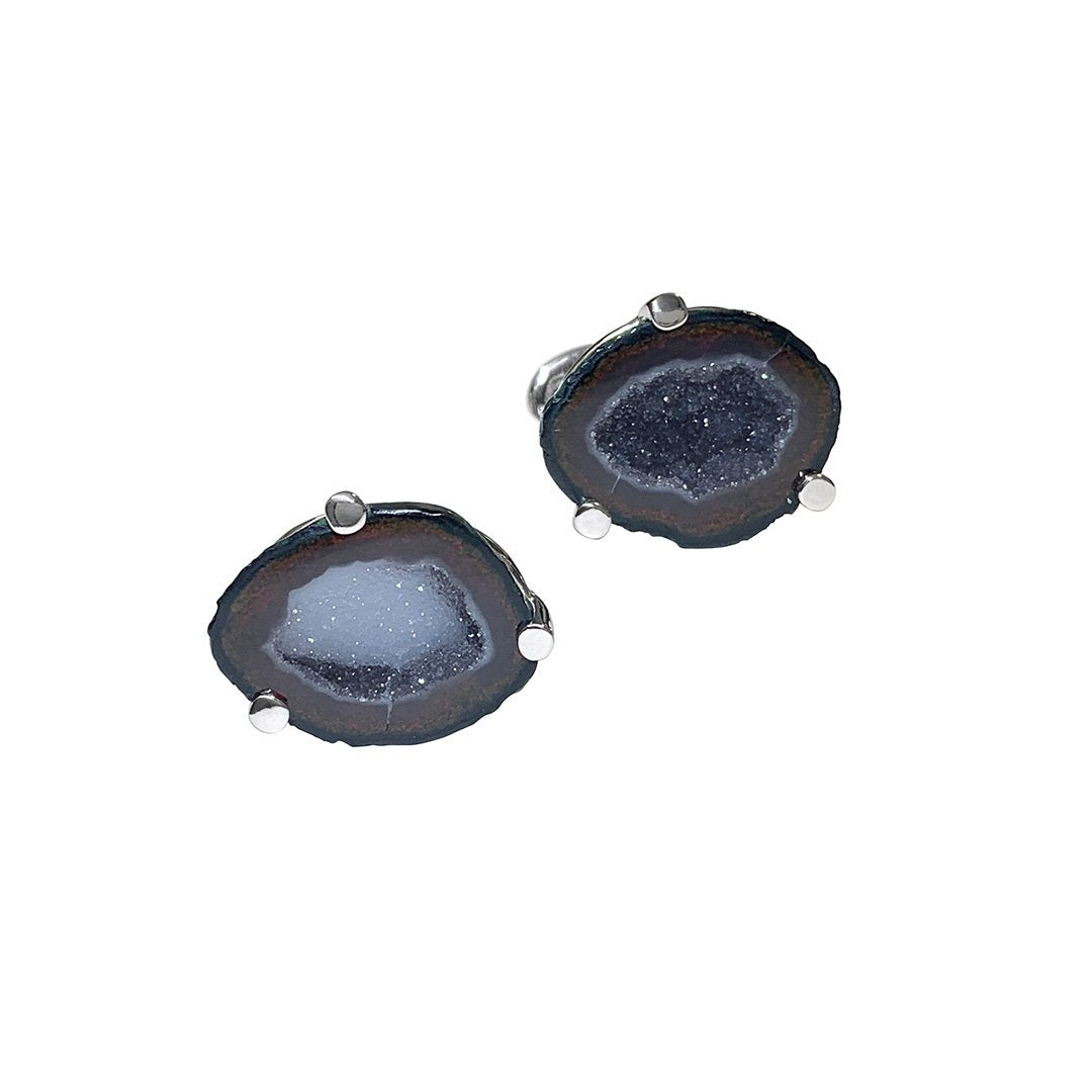 Grey Druzy Crystallized Gemstone Sterling Silver Cufflinks in Grey 2 I Jan Leslie Cufflinks and Accessories. 