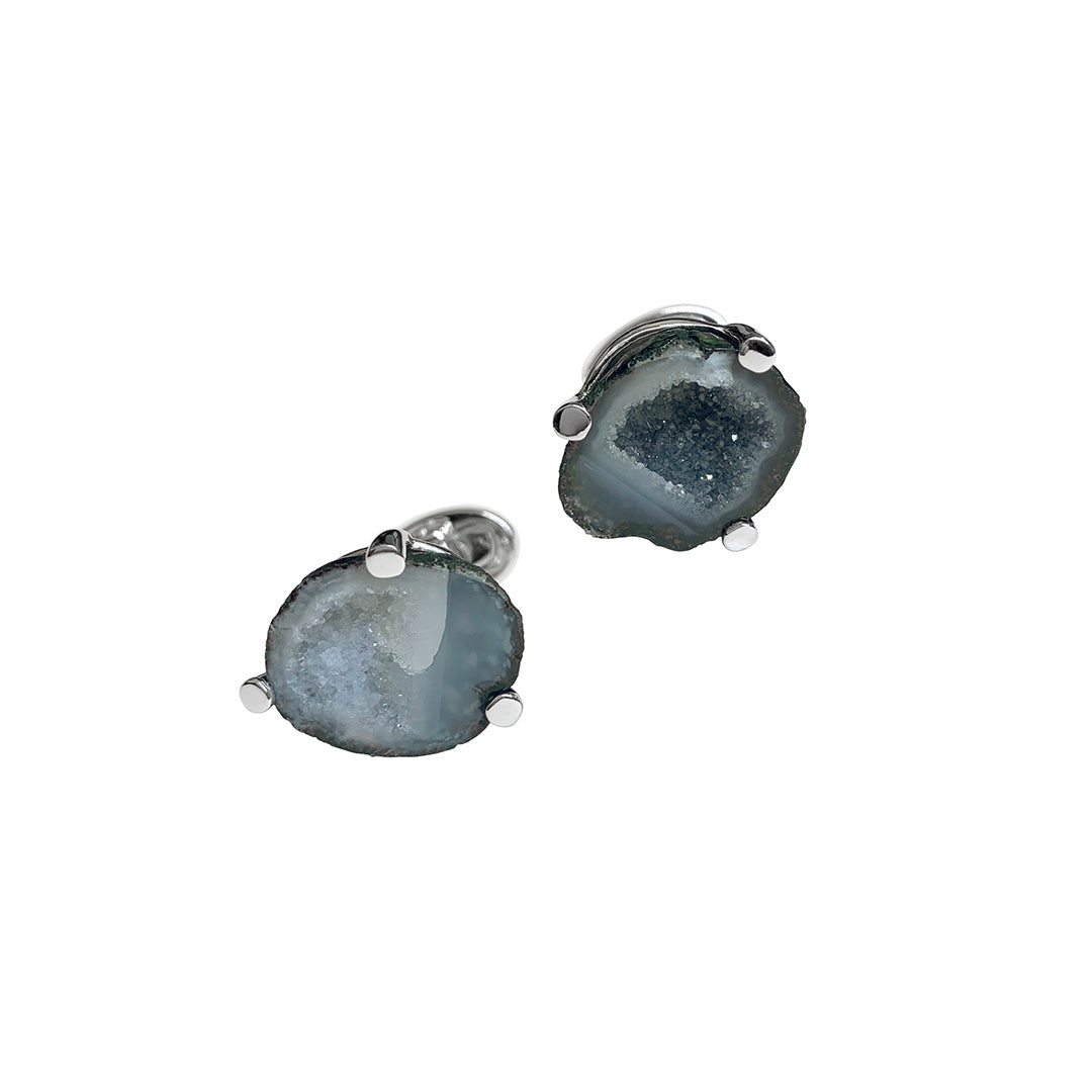 Grey Druzy Crystallized Gemstone Sterling Silver Cufflinks I Jan Leslie