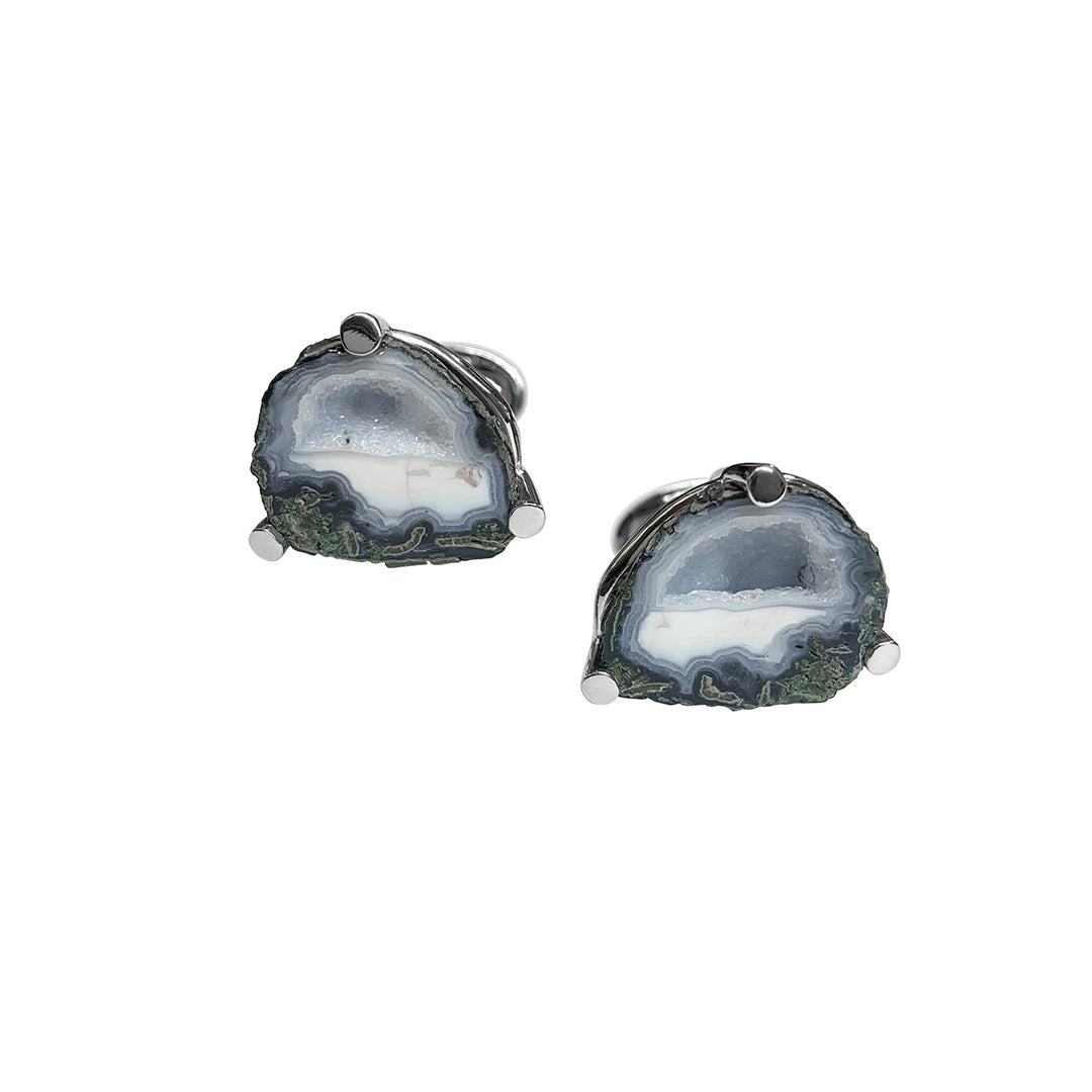 Grey Druzy Crystallized Gemstone Sterling Silver Cufflinks in Grey 1 I Jan Leslie Cufflinks and Accessories. 