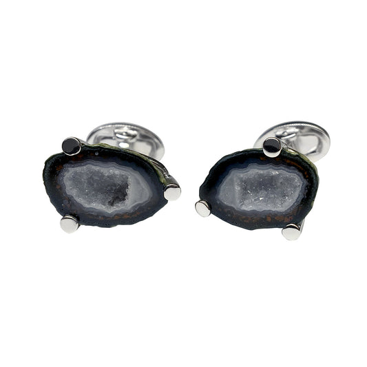 Grey Druzy Crystallized Gemstone Sterling Silver Cufflinks in Grey I Jan Leslie Cufflinks and Accessories.