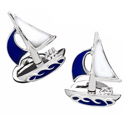 Blue Moving Sailboat Cufflinks - Jan Leslie Cufflinks and Accessories