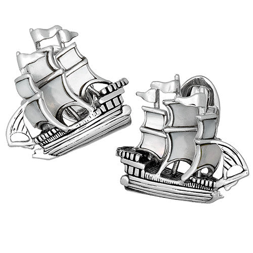 Mother-of-Pearl Treasure Ship Cufflinks by Jan Leslie