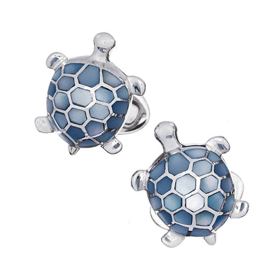 Turtle with Mother of Pearl & Sterling Silver Cufflinks in blue mother of pearl  I Jan Leslie Cufflinks and Accessories. 