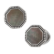 Octagon grey mother of pearl cabochon cufflink 