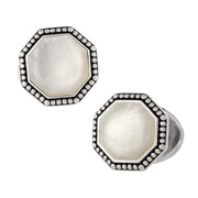 Octagon white mother of pearl cabochon cufflink pair 