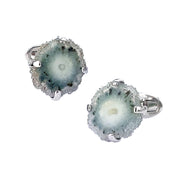 Sterling silver cufflinks set with raw solar quartz stalactite slices