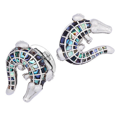 Gemstone Crocodile Cufflinks with abalone mother of pearl inlay- Jan Leslie Cufflinks and Accessories