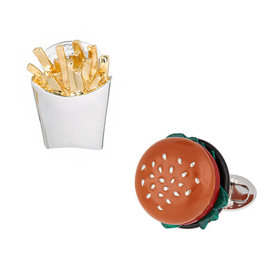 Gemstone Hamburger and Gold Vermeil French Fries Sterling Silver Cufflinks I Jan Leslie Cufflinks and Accessories. 