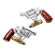 3D miniature polished sterling silver revolver cufflink 