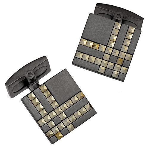 Square Plaid Cufflinks by Jan Leslie in Gunmetal Finish