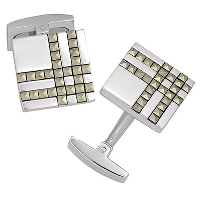 Square Plaid Cufflinks by Jan Leslie in Silver Finish