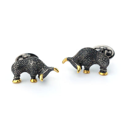 Black Ruthenium Bull Sterling Silver Cufflinks with 18k Gold Vermeil Detail I Jan Leslie Cufflinks and Accessories. 