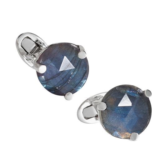 Faceted Round Labradorite Sterling Silver Cufflinks I Jan Leslie Cufflinks and Accessories.
