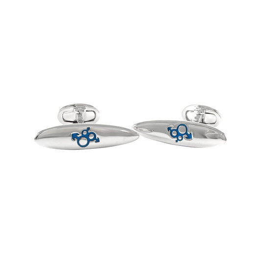 Enamel Retro Surfboard Sterling Silver Cufflinks - Jan Leslie. Surfboard cufflinks crafted from 925 sterling silver with blue enamel Venus symbol center.