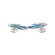 Enamel Retro Surfboard Sterling Silver Cufflinks - Jan Leslie. 925 sterling silver surfboard cufflinks with hand painted enamel blue sunburst design. 