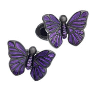 3D hand-painted purple enamel butterfly cufflink