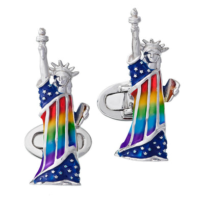 Statue of Liberty with Rainbow Hand-Painted Enamel Sterling Silver Cufflinks | Jan Leslie Cufflinks and Accessories. 
