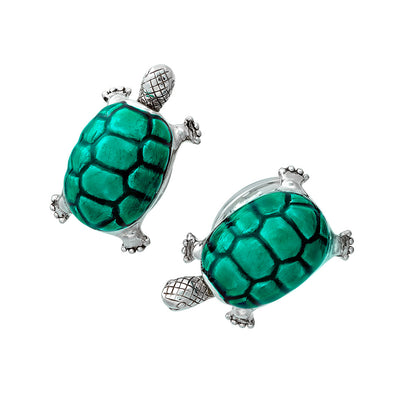 Smiling Enamel Shell Turtle Sterling Silver Cufflinks in green I Jan Leslie Cufflinks and Accessories.