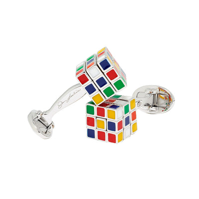 Moving Puzzle Cube Multi Color Enamel & Sterling Silver Cufflinks | Jan Leslie Cufflinks and Accessories. 